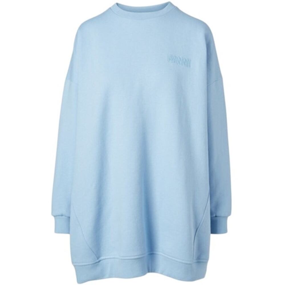Ganni Light Blue Software Isoli Logo Embroidered Long Sleeve Cotton Sweatshirt
